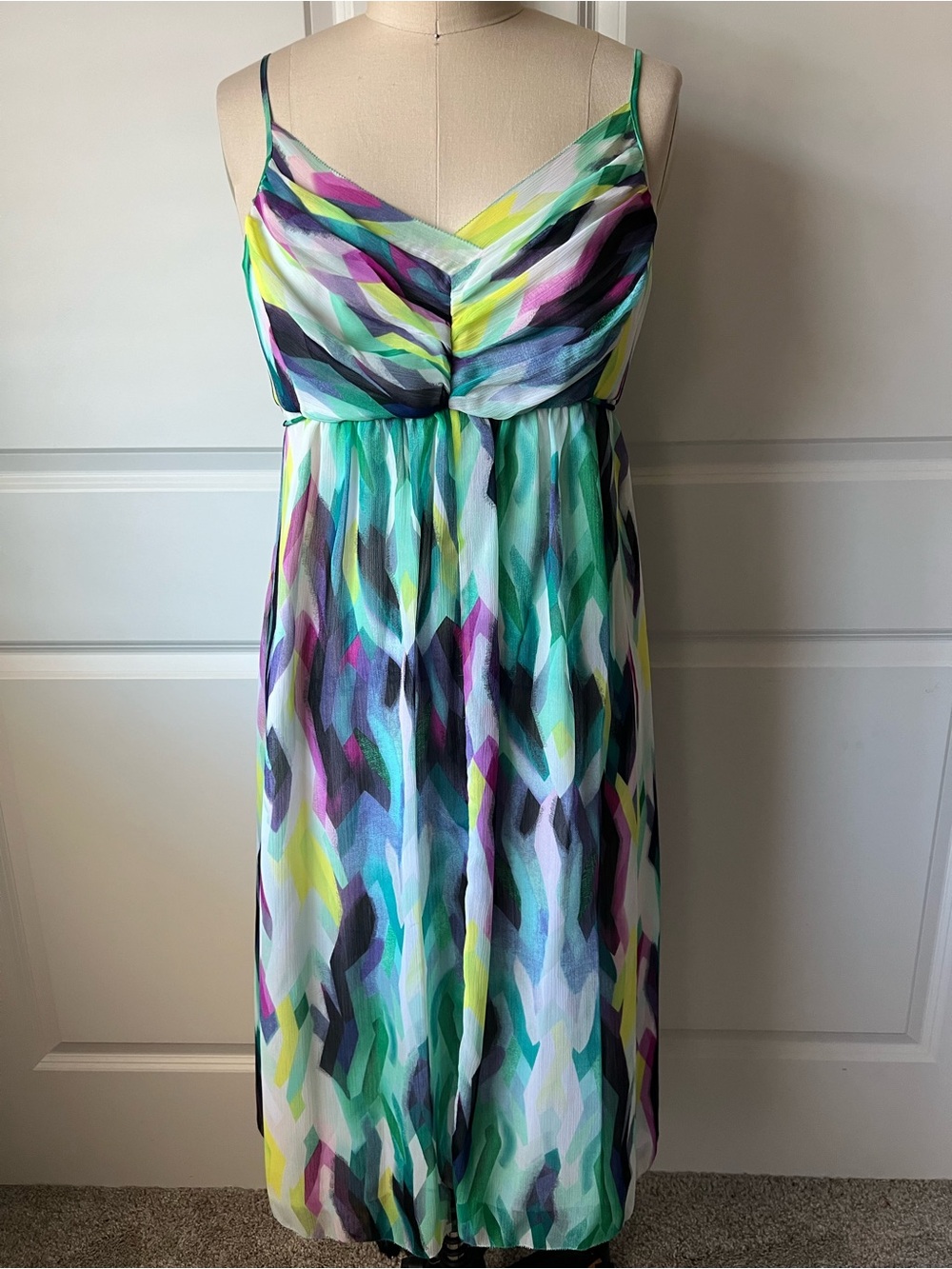 New Multicolor Printed Spaghetti Strap Summer Dress